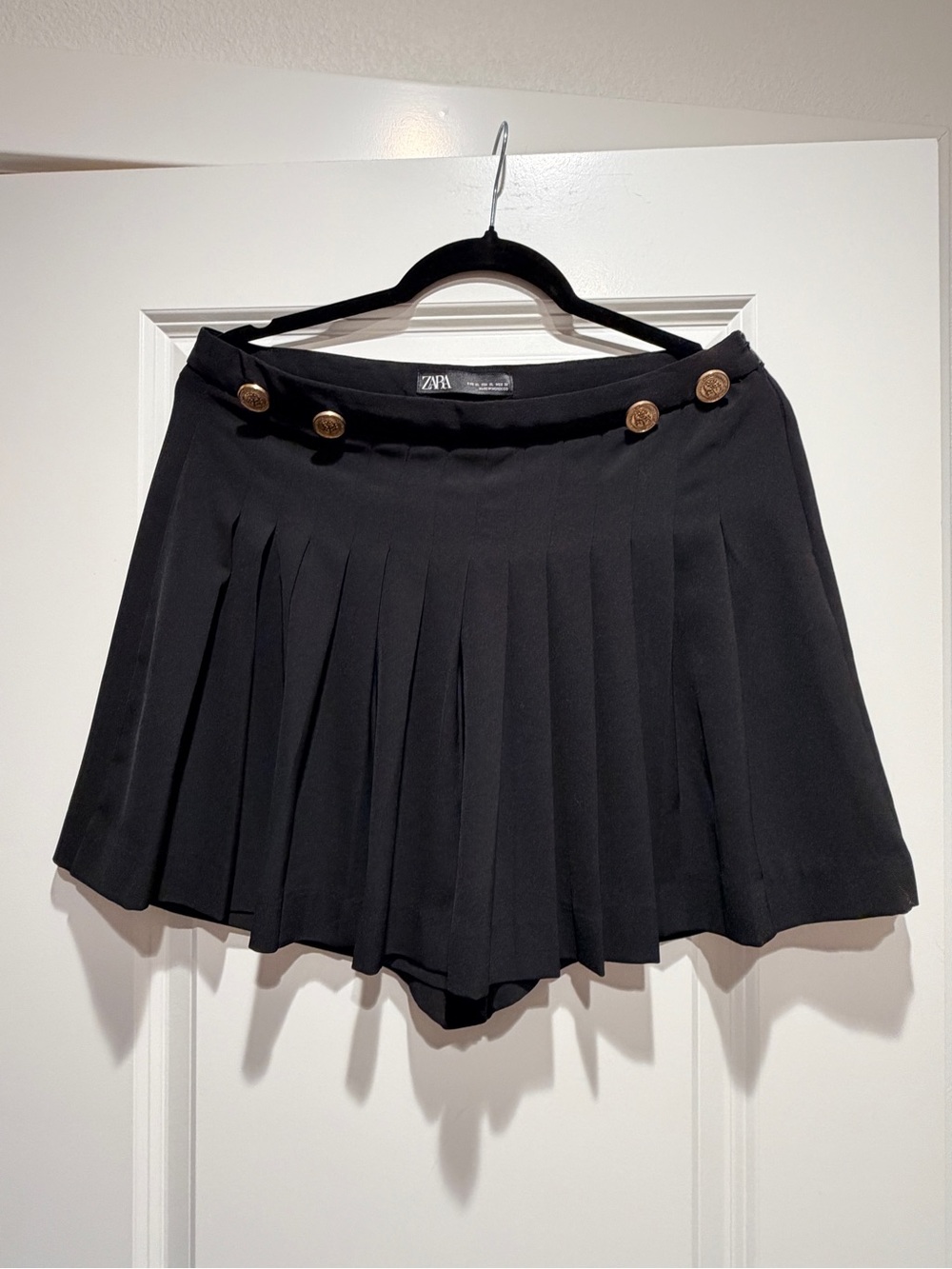 Zara Black Pleated Mini Skort with Gold Buttons